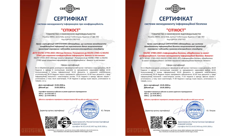Cityhost отримав сертифікацію ДСТУ
